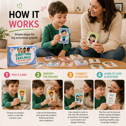 100 piece emotion flash card deck for kids covering feelings and social skills