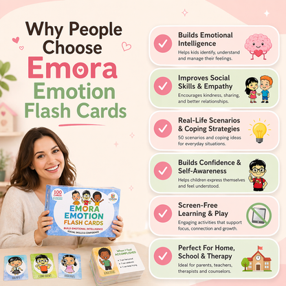 Children emotion learning flash cards showing feelings illustrations for toddlers