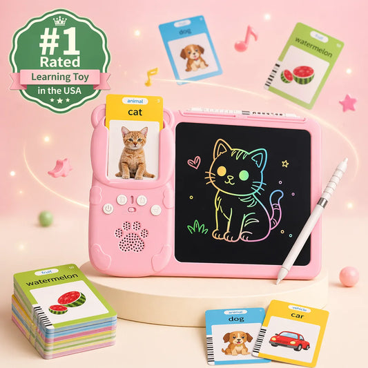 SmartTalk talking flashcard learning tablet for toddlers ages 2-6 in pink