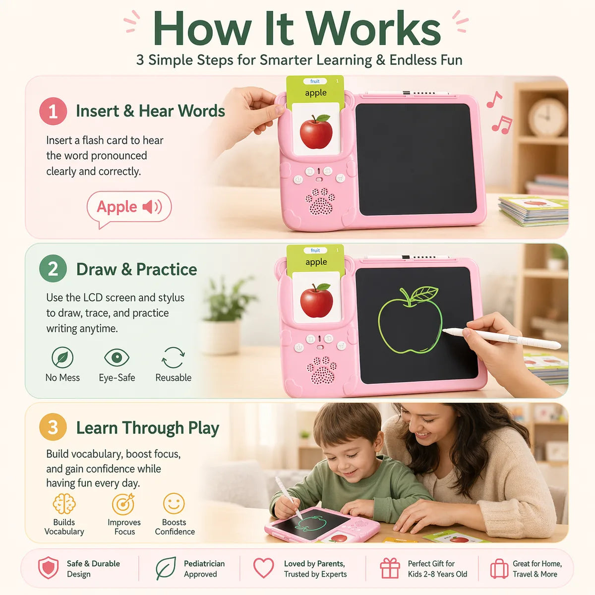 SmartTalk flashcard tablet pink and blue variants for boys and girls ages 2-6