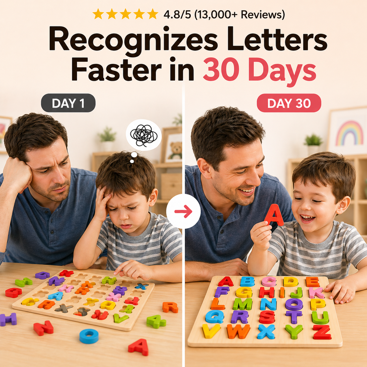 AlphaWood ABC puzzle showing individual letter tiles for early childhood education