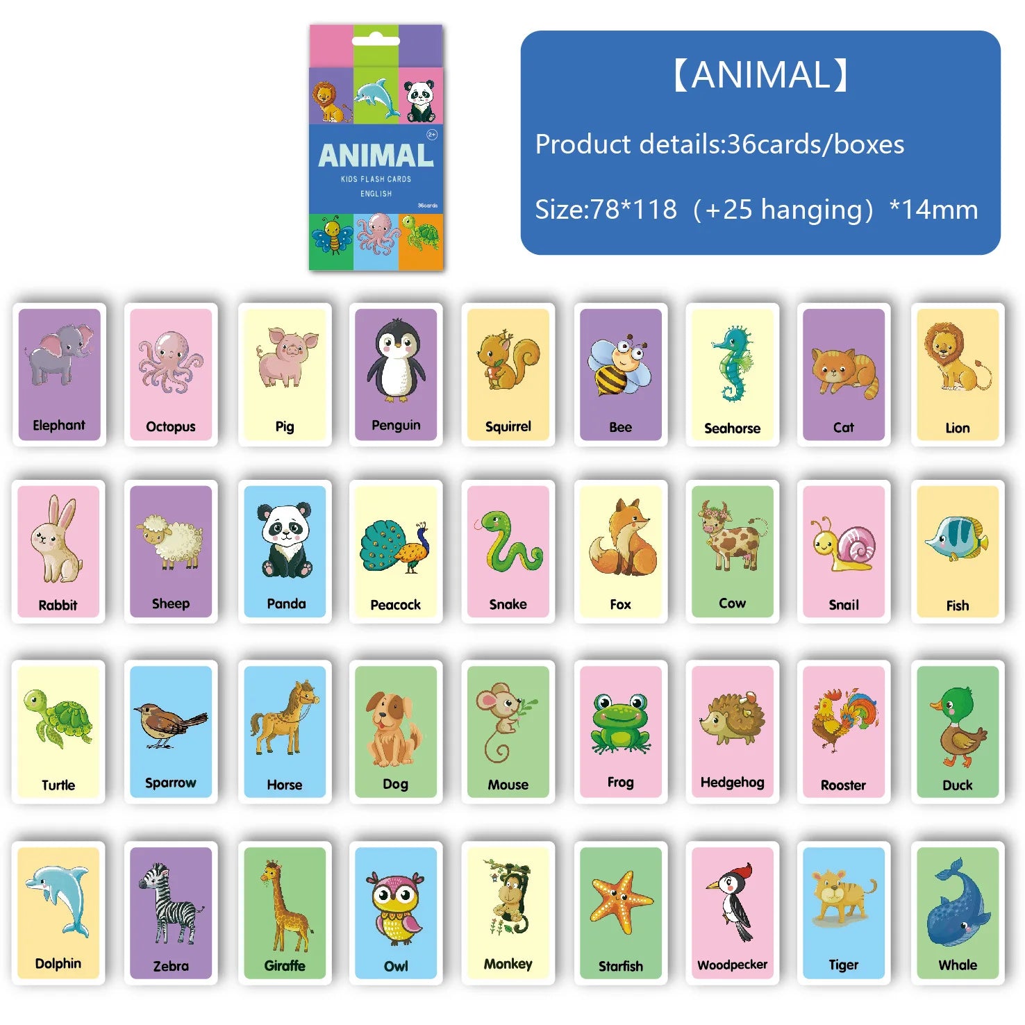 Animal shape color flash cards for toddlers Montessori early learning set
