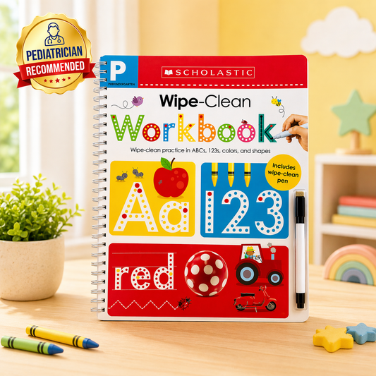 Pre-K wipe-clean tracing workbook for toddlers covering letters numbers and shapes