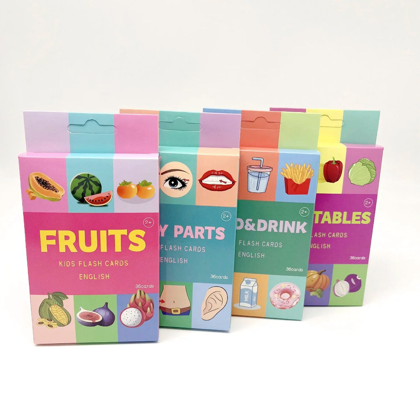 Kids educational flash cards with animal illustrations for screen-free learning