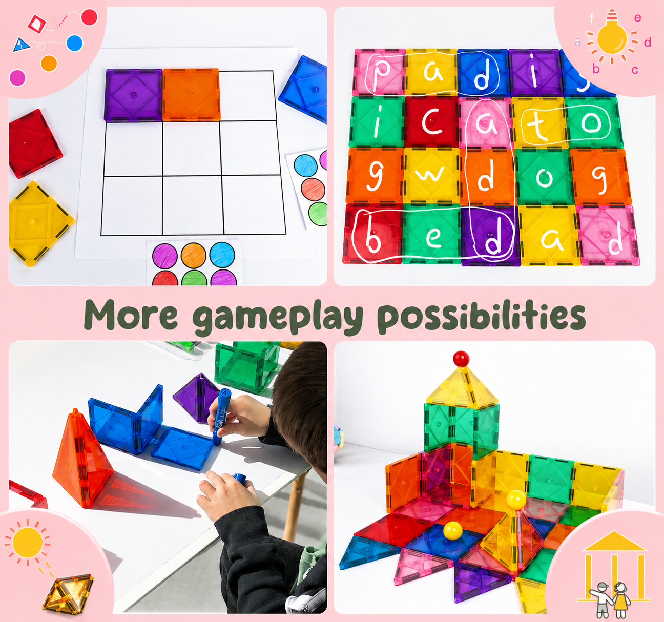 101 magnetic tile building blocks for kids showing educational STEM play value