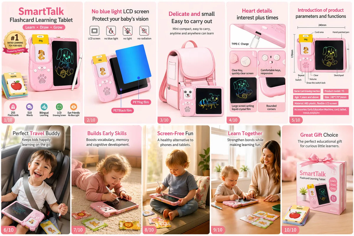 SmartTalk 2-in-1 flashcard and LCD writing tablet gift for toddlers and kids