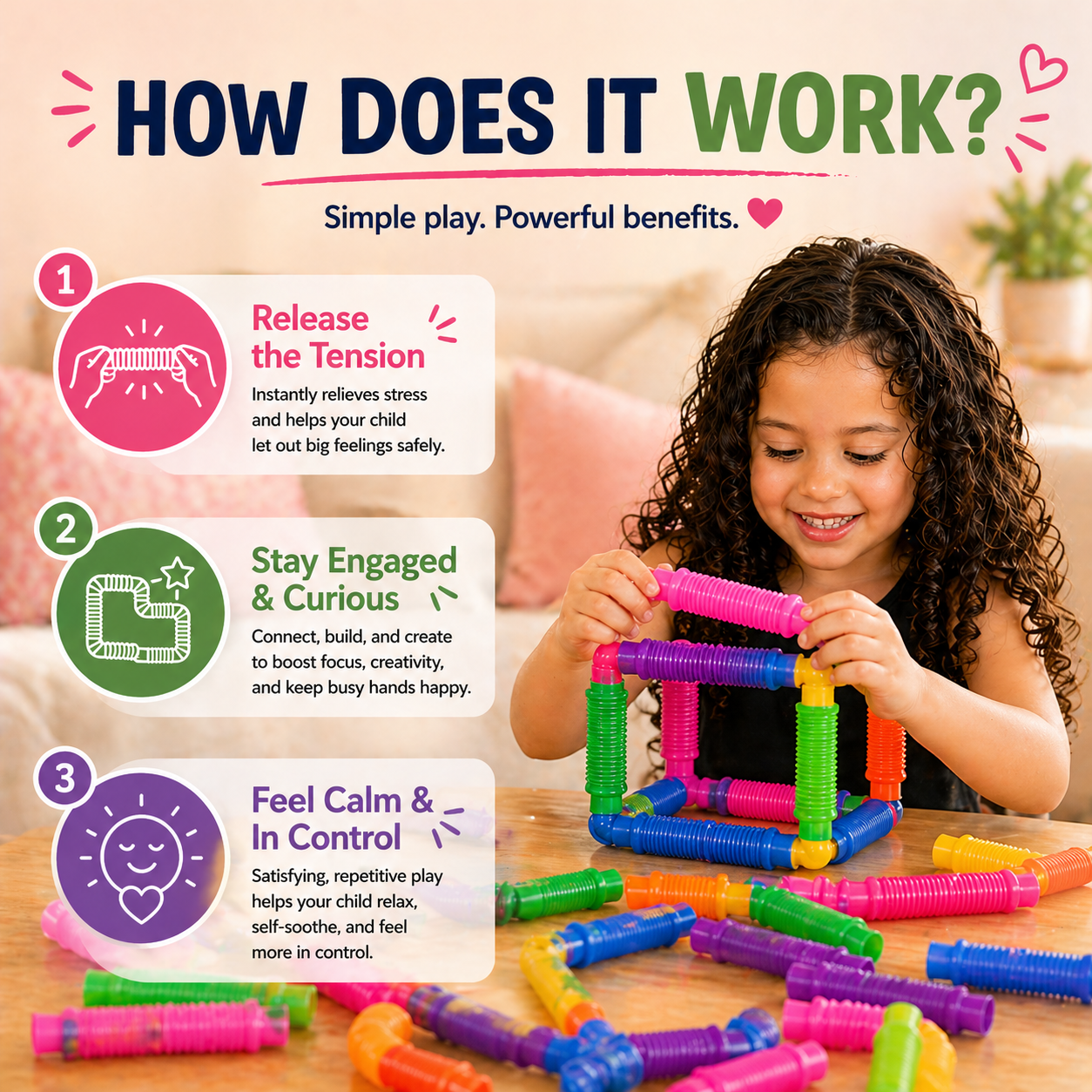 Sensory tube toy for toddlers showing flexible pop design for hands-on play