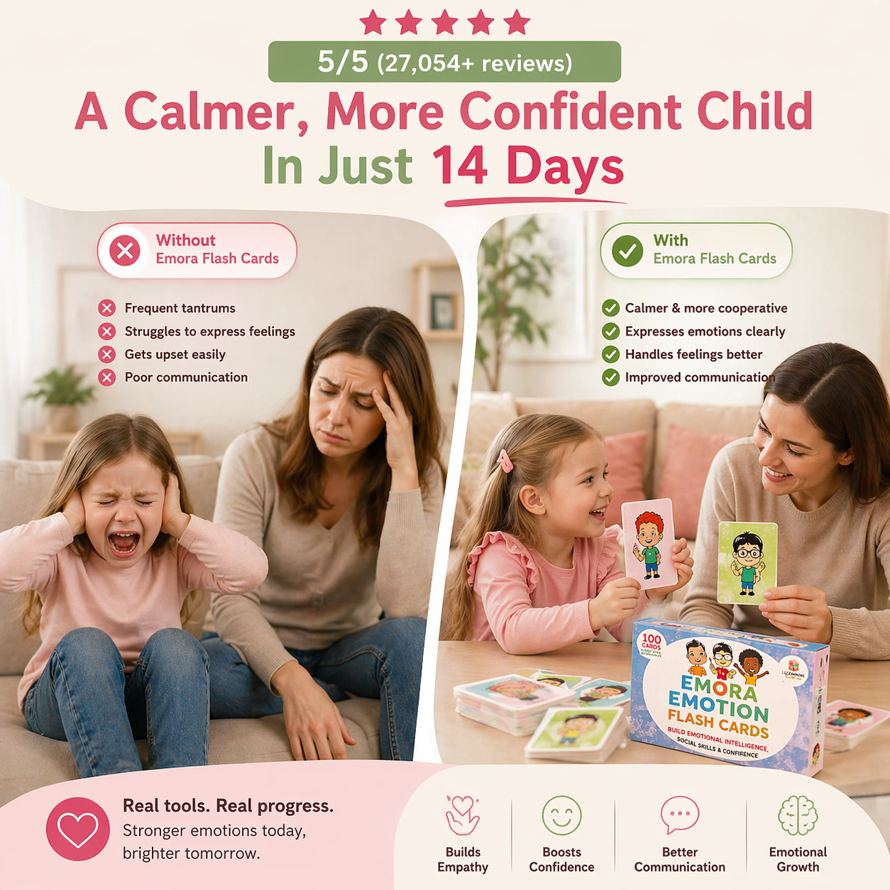 Emora feelings flash card set for toddlers and preschoolers social emotional learning