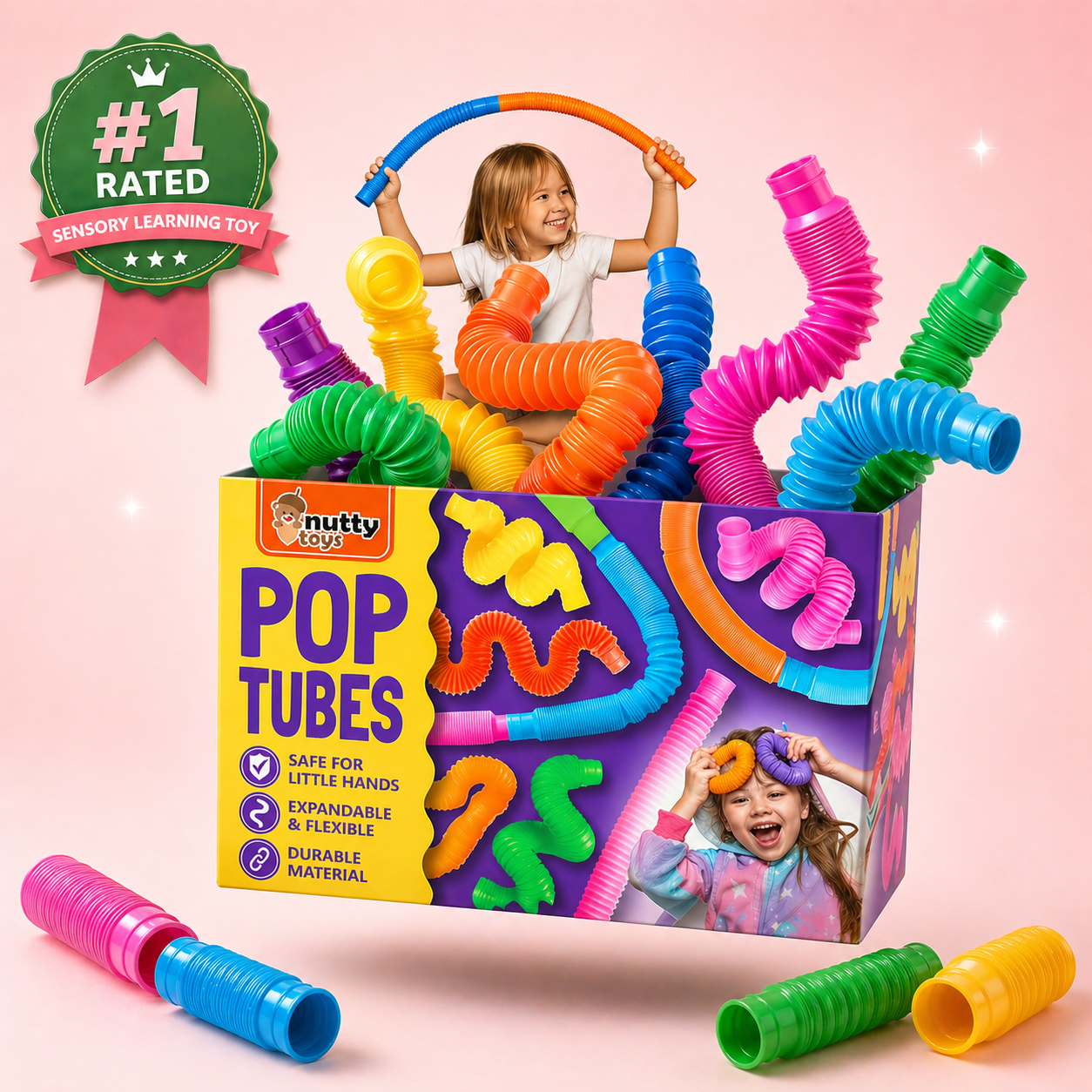 CalmFlex sensory pop tube toy for toddlers and kids with ADHD and autism fidget play