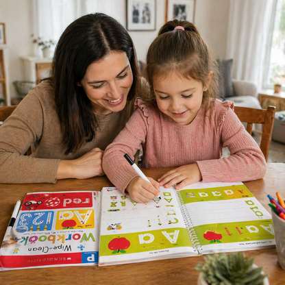 Toddler tracing workbook reusable pages showing early writing development activities