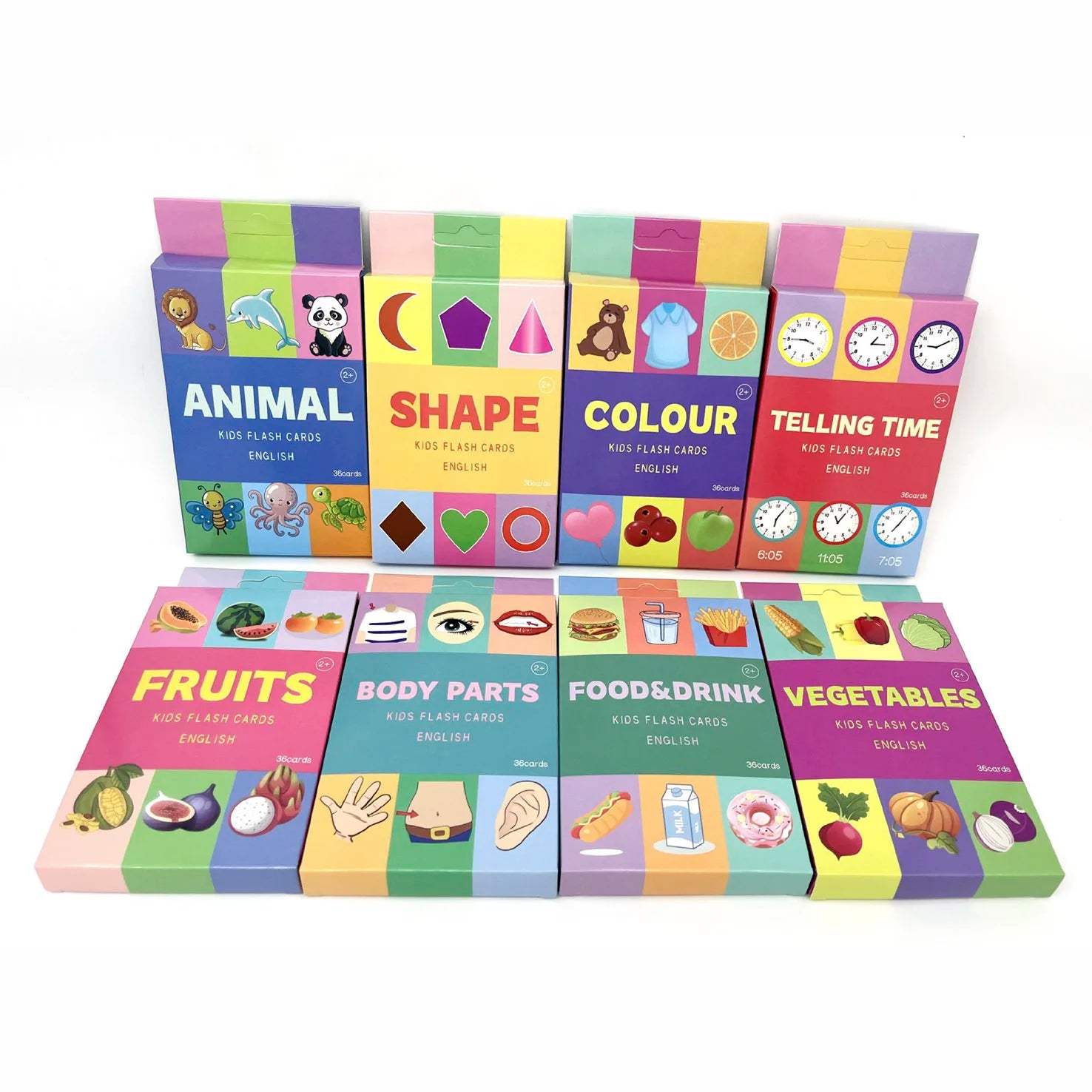 36 piece animal flash card set for toddler vocabulary and colour recognition