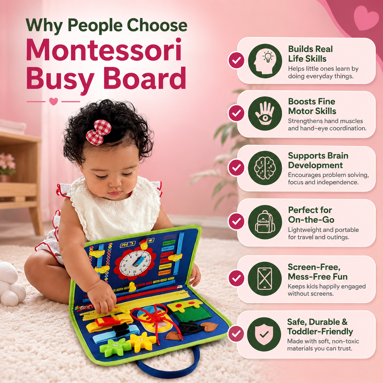 Why people choose Montessori busy board builds real life skills fine motor and brain development