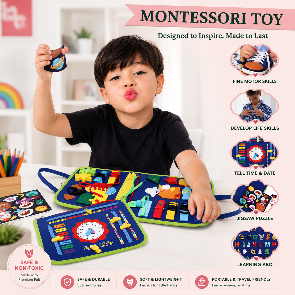 Montessori toy designed to inspire made to last with fine motor skill activities
