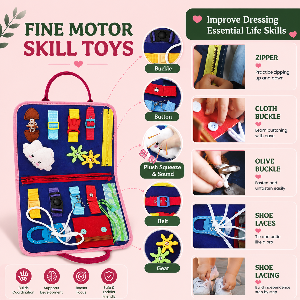 Fine motor skill toys improve dressing essential life skills zipper buckle shoelaces