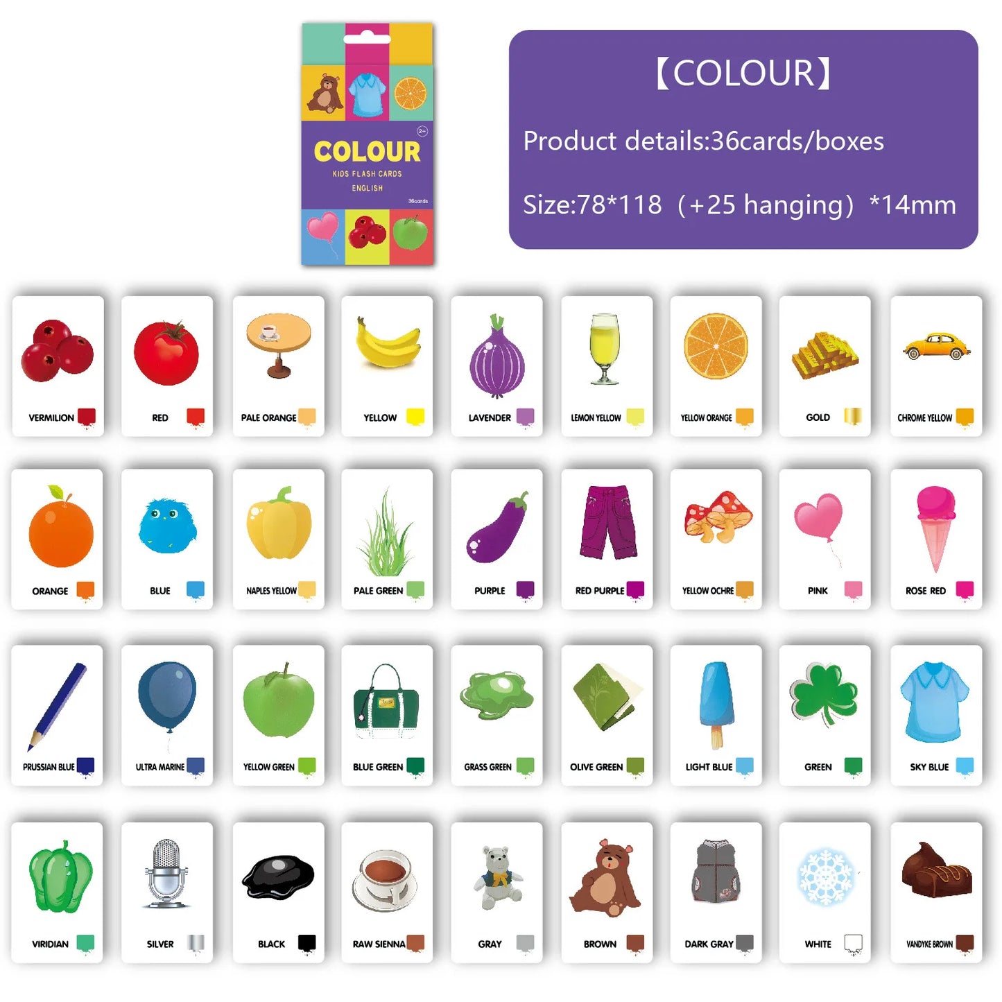 Screen-free toddler learning flash cards with animal and colour categories