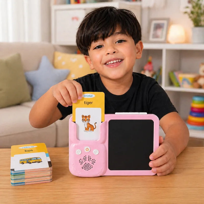SmartTalk step 1 - child hears the word from the flashcard tablet