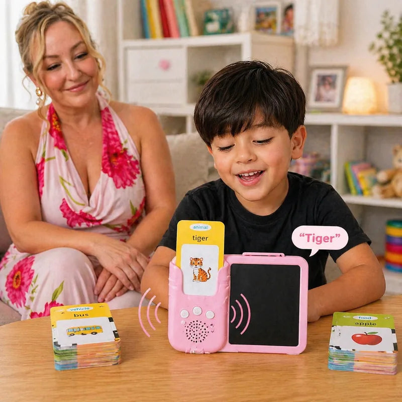 SmartTalk step 2 - child repeats and recognizes the word on the flashcard